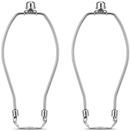 Lamp Harp 8 Inch, 2 Set [Heavy Duty] Lamp Harp Holder with Lamp Finial Caps and 3/8 Standard Saddle + E26 Light Base for Table and Floor Lamps (Silver)