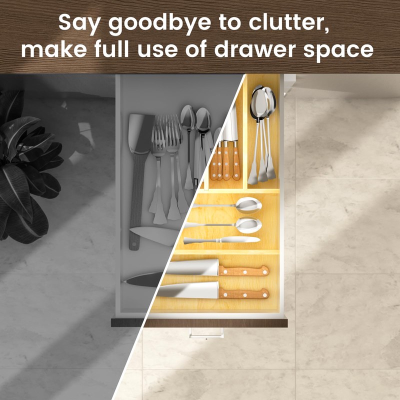 Evjocoh Silverware Drawer Organizer Wood with Adjustable Partition Utensil Cutlery