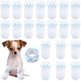 BEIQIYA 20pcs Disposable Dog Boots with Self-Adhesive Bandage, Waterproof Dog Paw Protectors Socks for Indoor & Outdoor, Disposable Dog Paw Covers for Large Small Medium Dogs Cats Pets- White