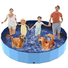 PETOCAT 97" Foldable Dog Pool Kiddie Swimming Pool, Plastic Non-Slip Hard Shell Kids Wading Pool, Large Portable Collapsible Pet Puppy Bathing Tub, Heavy Duty - Family Size, 8 ft x 16 inch.D - 5XL