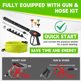 M MINGLE Pressure Washer Hose and Gun Kit, 25 FT Power Washer Hose with 5 Nozzle Tips and M22-14mm Fitting, Replacement for Ryobi, Simpson, Craftsman