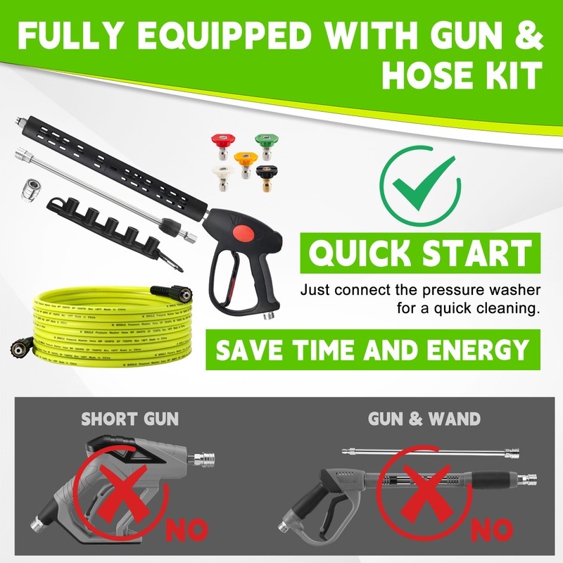 M MINGLE Pressure Washer Hose and Gun Kit, 25 FT