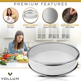 Vollum Stainless Steel Seed Sprouting Tray | 8 Inch Sprout Growing Kit | Growing Fresh Wheat Grass, Organic Broccoli Sprouts, Alfalfa Seeds, Mung Beans, Fenugreek | Plant Germination Kits