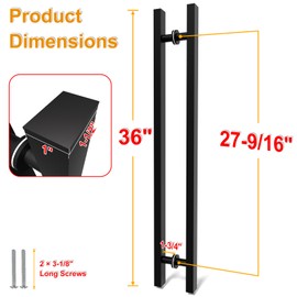 LVYIHAN Matte Black Square Barn Door Handles 12"/24"/36"/48"/59'', Pull Push Long French Door Handle Double Sided, Large Front Exterior Shower Door Pull Handles