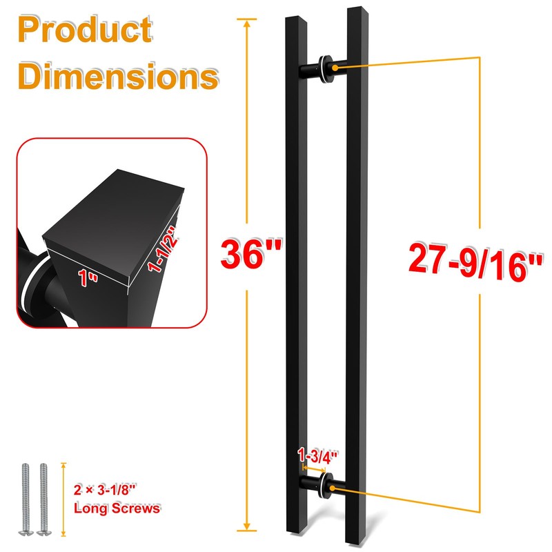 LVYIHAN Matte Black Square Barn Door Handles 12"/24"/36"/48"/59'', Pull Push