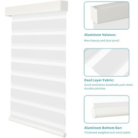 MYshade Custom Smart Zebra Blinds Compatible with Alexa Light Filtering Motorized Dual Layer Horizontal Window Shades Privacy Light Control Available for Smart Home Remote Voice Controling White