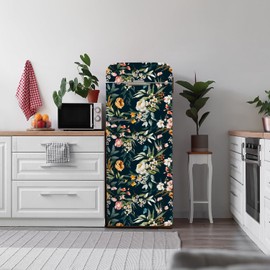 funlife Peel and Stick Fridge Door Mural, Self-Adhesive Refrigerator Wrap Decal, Leather Effect Textured Vinyl Freezer Panel Cover Sticker for Kitchen Bar Decor, 11.25"x64.17" 2pc, Vintage Eden Floral
