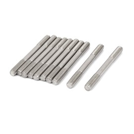 sourcing map Pack of 10 Double End Threaded Bolts Screw M8 x 80 mm Tight Adjustable Push Rod Silver Tone