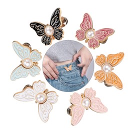 6 Sets Butterfly Jeans Button Pant Waist Tightener for Loose Jeans, Adjustable Waist Buckles Pins for Women, No Sew & No Tools Instant Decorative Buckle Detachable Jeans Clip Buckles