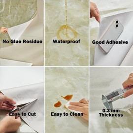 POVODA Marble Contact Paper for Countertops Cabinets Drawers Bedroom Fridge Home Renovation Wall Covering Peel and Stick Table Top Wallpapers 35.4"x197",Green Marble