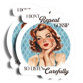 I Don't Repeat Gossip So Listen Carefully Stickers - 5" On Longest Side - Sarcasm - 2 Pack - High Adhesive Tack - Bumper Stickers for Cars, Truck, SUV - Made in USA - PLDFS1792