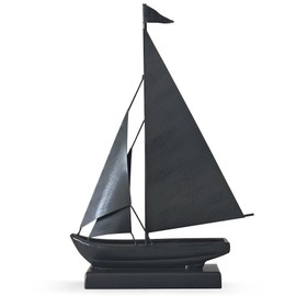 Retro Metal Sailboat Decor, Iron Nautical Sculpture for Home, Vintage Boat Figurine for Living Room Table, Office Desk, Bookshelf, Coastal Style Decoration (Dark Gray)