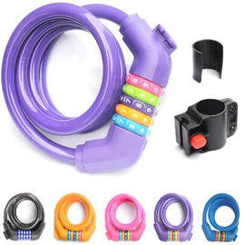 ZHEGE Bicycle Key, Dial Type Wire Lock, 5-Digit, Length 1200mm, Cross-Section Diameter 12mm, Portable, Anti-Theft, Japanese Instruction Manual Included (Purple)
