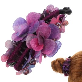 minkissy Purple Flower Beaded Banana Hair Clip 4.29 Inch Hair Claw Ponytail Holder Accessories for Women and Girls Beach Party Work