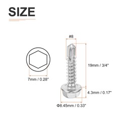 DTGN #8x3/4" Hex Washer Head Self Drilling Screws - 25Pack - Good for Machine - 410 Stainless Steel - Self Tapping Sheet Metal Screws