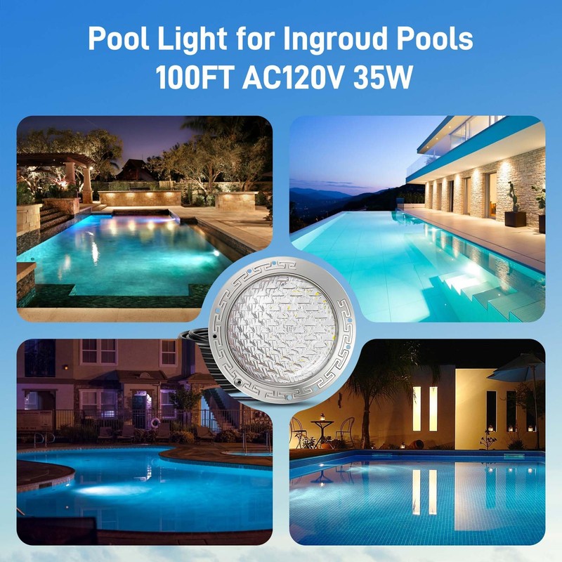 10 Inch LED Pool Lights for Inground Pool,Cool White,AC120V,100FT