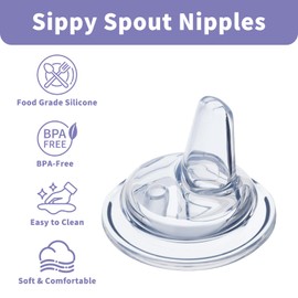 6 Packs Sippy Spout Nipples Compatible with Lansinoh Bottles, Soft Replacement Spout, Clear Silicone Sippy Cup Nipples, Transition from Bottle to Cup, No Spill and Comfortable, Easy to Clean, 6m+