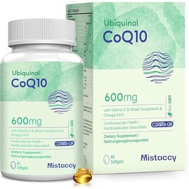 Mistaccy | CoQ10 Ubiquinol 600 mg | Alta Absorción con Vitamina E y Omega 3 6 9 | 60 Cápsulas