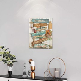 Kitchen Wall Art Farmhouse Kitchen Pictures Wall Decor Rustic Kitchen Rules Kitchen Sign Canvas Prints Painting Modern Home Framed Artwork For Dining Room Restaurant 12"x16"