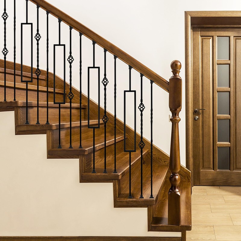 Zwinz 10 Pack Wrought Iron Balusters, 44" Metal Stair Spindles