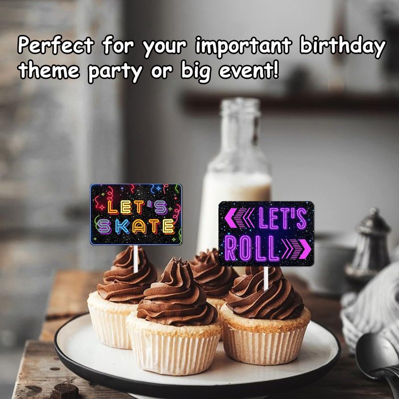 18pcs Blue Glitter Roller Skates Dessert Cupcake Topper Pick for