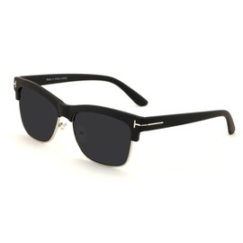 Translucent Soft Matte Classic Vintage Half Rim Retro Square Sunglasses - Dark Lens (Black, Black)