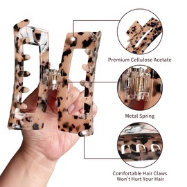 YanMing Large Tortoise Shell Claw Clip ，4.1 Inch Cellulose Acetate Hair Claw, 2 Pack Banana Hair Claw Clips for Thick Curly Hair (STYLE D)