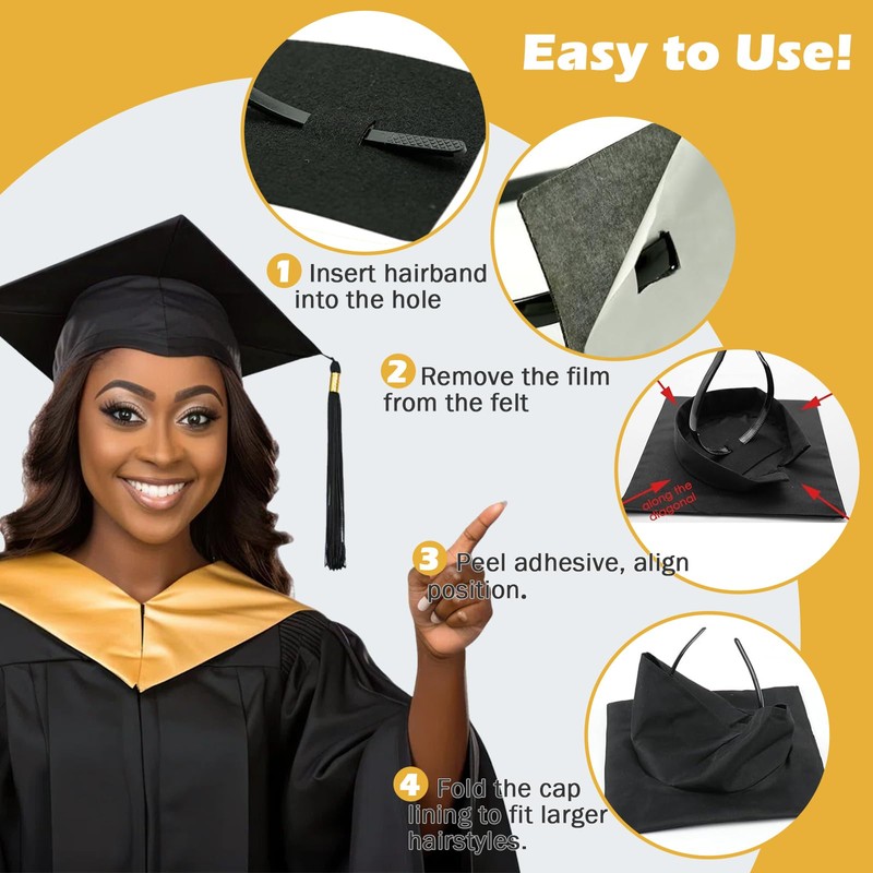 LIHELEI Graduation Cap Headband, Pro-Grip Stabilizer Grad Cap Headband Insert