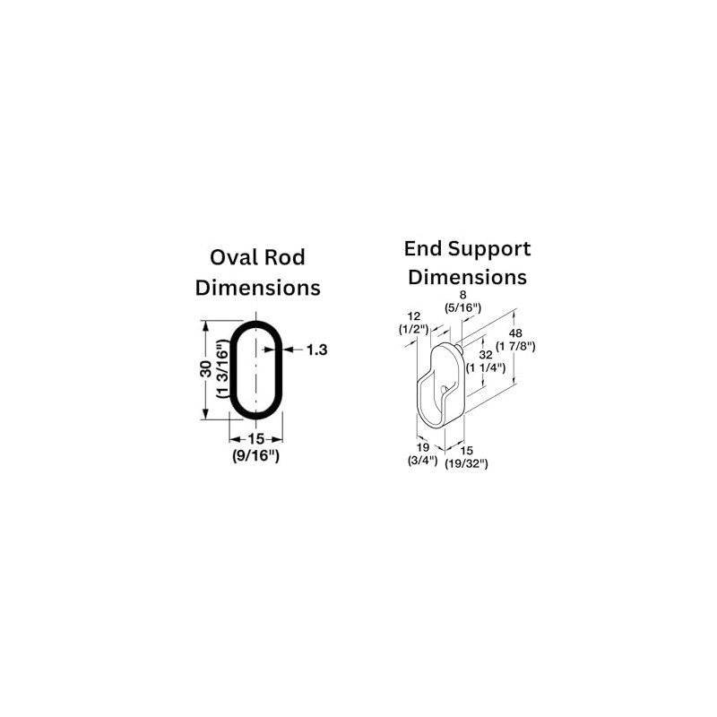 Oval Closet Rod with End Supports (CHROME - 30 inch)