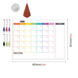 Magnetic Weekly Monthly Planner Whiteboard for Fridge, Magnetic Dry Erase Planning Board with 6 Color Markers, Suction Cup & Towel, Magnetic Fridge Schedule Board Memo Board for Home School Office (C)