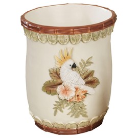 Garden Tropics Wastebasket | Cockatoo and Toucan Bird Designs | Tropical Style Trash Can for Bathroom | Dimensional Accessory