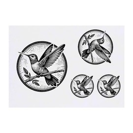 4 x 'Hummingbird on a Branch' Temporary Tattoos - Water Resistant, Skin-Safe, Non-Toxic Transfers, Mixed Sizes (TO00070330)