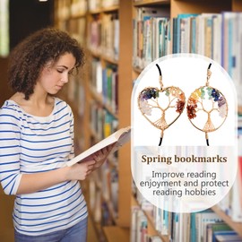 Pack of 2 Bookmarks Elastic Band Tree of Life Bookmark Chakra Bookmark Healing Stone Vintage Metal Bookmarks for Teachers, Students, Readers, Birthday Gifts, Christmas Gifts (2 Styles)