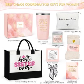 Suhctuptx Sisters Gifts from Sister, Sister Christmas Gifts, Sister Birthday Gifts, Best Sister Ever Gift Basket with Tote Bag, Love You Sister Unique Gifts Ideas for Sister, Sister in Law