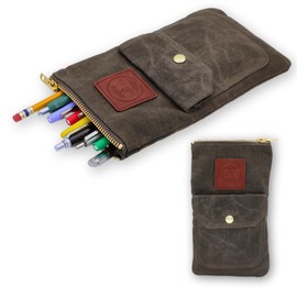 Earth & Fiber Co. Waxed Canvas Artist Pouch - Perfect for Pencils, Pens, Markers, and Stationery - Designed for Artists - Durable Brown Canvas With Brass YKK Zipper