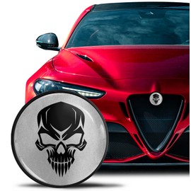 SkinoEu Compatible with Alfa Romeo Emblem Badge Bonnet/Boot 74 mm for Giulietta 940 MiTo 156 147 159 GT Brera Spider 939 Silver Black Skull EA 12