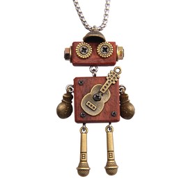 GelConnie Womens Boho Necklaces Charms Round Pendant Necklace Long Mens Necklace Pendant Stainless Steel Chain Wooden Pendant Necklace