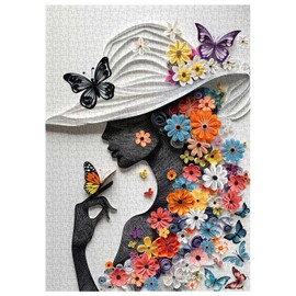 Rompecabezas de mujer de flores para adultos, 1000 piezas, rompecabezas de mariposa de hadas para niña, rompecabezas de papel colorido para mujer, rompecabezas de arte de papel para decoración del
