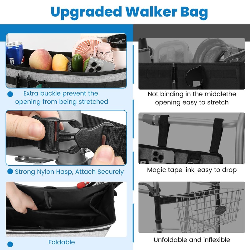 ZHCHG Walker Basket for Seniors, Walker Accessories, Folding Walker Bag