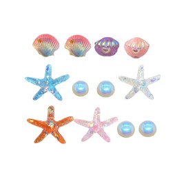 SAFITOYA Decorative Shoe Charms Set, 12 Pieces, Iridescent Seashells Starfish Pearls, Beach Theme, Small, Plastic Pearl, No Gemstone