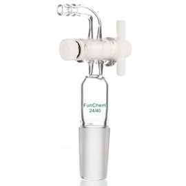 FunChem Vacuum Flow Control Adapter with PTFE Stopcock, 24/40 Joint and Bent Hose Connection, Premium Glassware for Laboratory