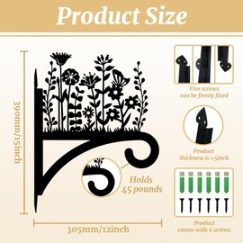 Peacoblue Iron Plant Hangers Hooks for Outdoor Indoor Hanging Plants Flower Fern Pot Lantern Bird Feeder Wind Chimes, 12"x15" Weather Resistant Metal Wall Holder for Porch Garden Farmhouse(Wildflower)