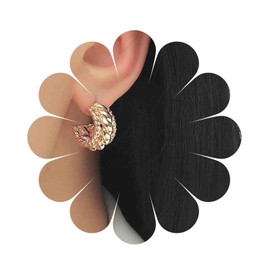 Yheakne Boho Wide Twist Hoop Earrings, Chunky Hoop Huggie Earrings, Gold C-shaped Earrings, Vintage Twist Circle Earrings, Jewellery for Women and Girls, Zinc, No Gemstone