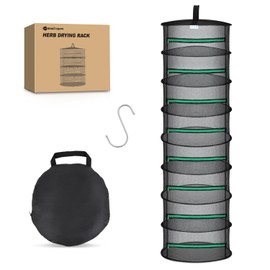 Yesker 8 Layer Herb Drying Rack Hanging Mesh Net Foldable Plant Drying Racks 24" Diameter with Green Zipper & Hook Dryer Hanging Rack for Herbs Seed Bud Fruit Clothes Grow Tent Closets Garden Outdoor