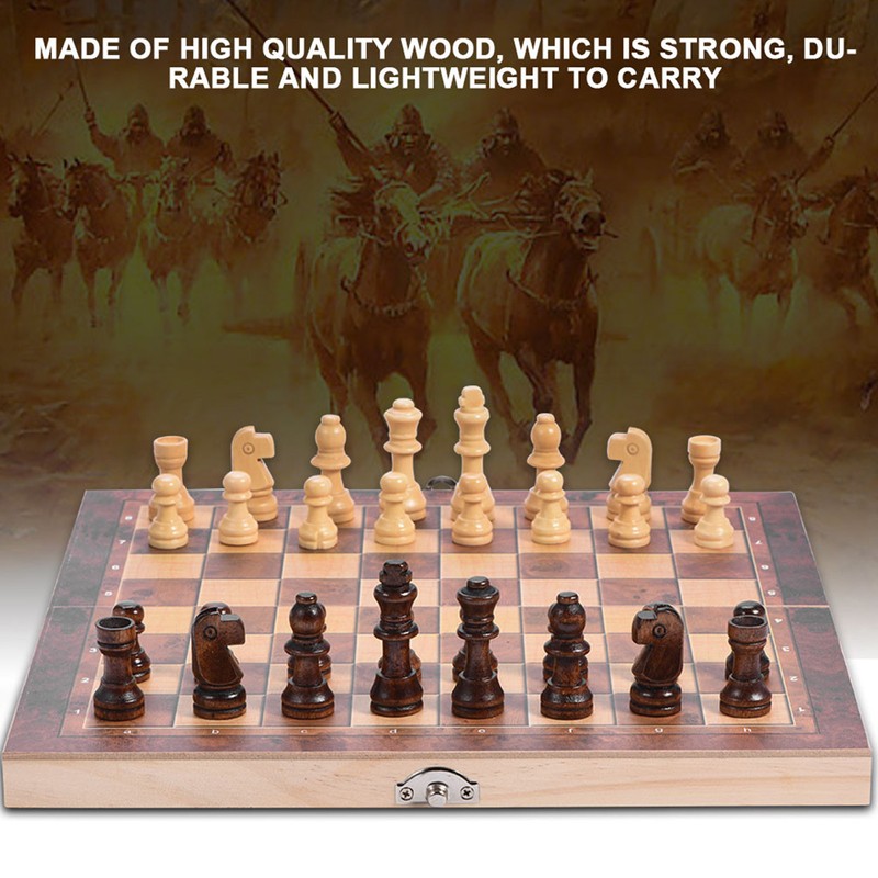 3in1 Portable Wooden Chessboard Folding Board Chess Game For Party