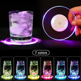 NICEWAT Pack of 8 Colourful LED Coasters, Luminous Waterproof Light Coasters, Acrylic Round Coasters for Christmas, Pub Glasses, Bottles, Parties, Weddings