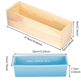 ZOENHOU 4 PCS 42oz Blue Soap Molds with 4 Wooden Lids, Flexible Rectangular Silicone Soap Making Molds Kit with Wood Box DIY Tool Set for Soap Making Supplies