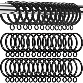 LOSYHU 50 PCS Metal Curtain Rings 38mm Large Curtain Hanging Ring with Fixed Eye Metal Drapery Pole Rings Drape Sliding Eyelet Rings fit Rods up to 35mm Diameter (Black)
