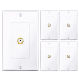 GearIT 4-Pack Coax/Coaxial F-Type Wall Plate, Single Gang for TV Box, TV Wall Jack, TV Cable Wall Connector, Cable Line, Cable Outlet, Cable Cover Faceplate in White, 4-Pk