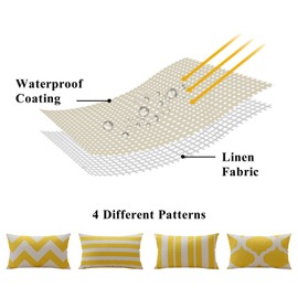OTOSTAR Set of 4 Waterproof Throw Pillow Covers 16x24 Inch Farmhouse Geometric Square Pillow Cases for Couch Patio Furniture Balcony Garden Outdoor Decoration（Geometry70-Yellow）